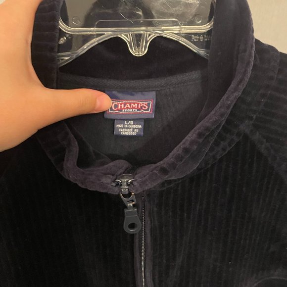 Men's Champs Sports Velvet Velour Navy Track Jacket - Picture 2 of 8